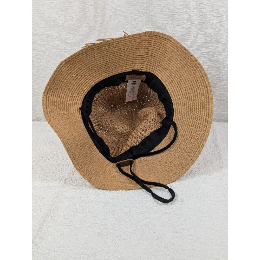 FURTALK - Women's - Sun Straw Hat Wide Brim - Chin Strap - Size M/L